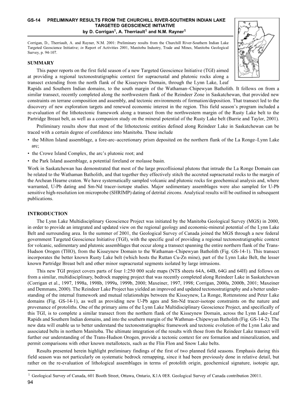 PRELIMINARY RESULTS from the CHURCHILL RIVER-SOUTHERN INDIAN LAKE TARGETED GEOSCIENCE INITIATIVE by D