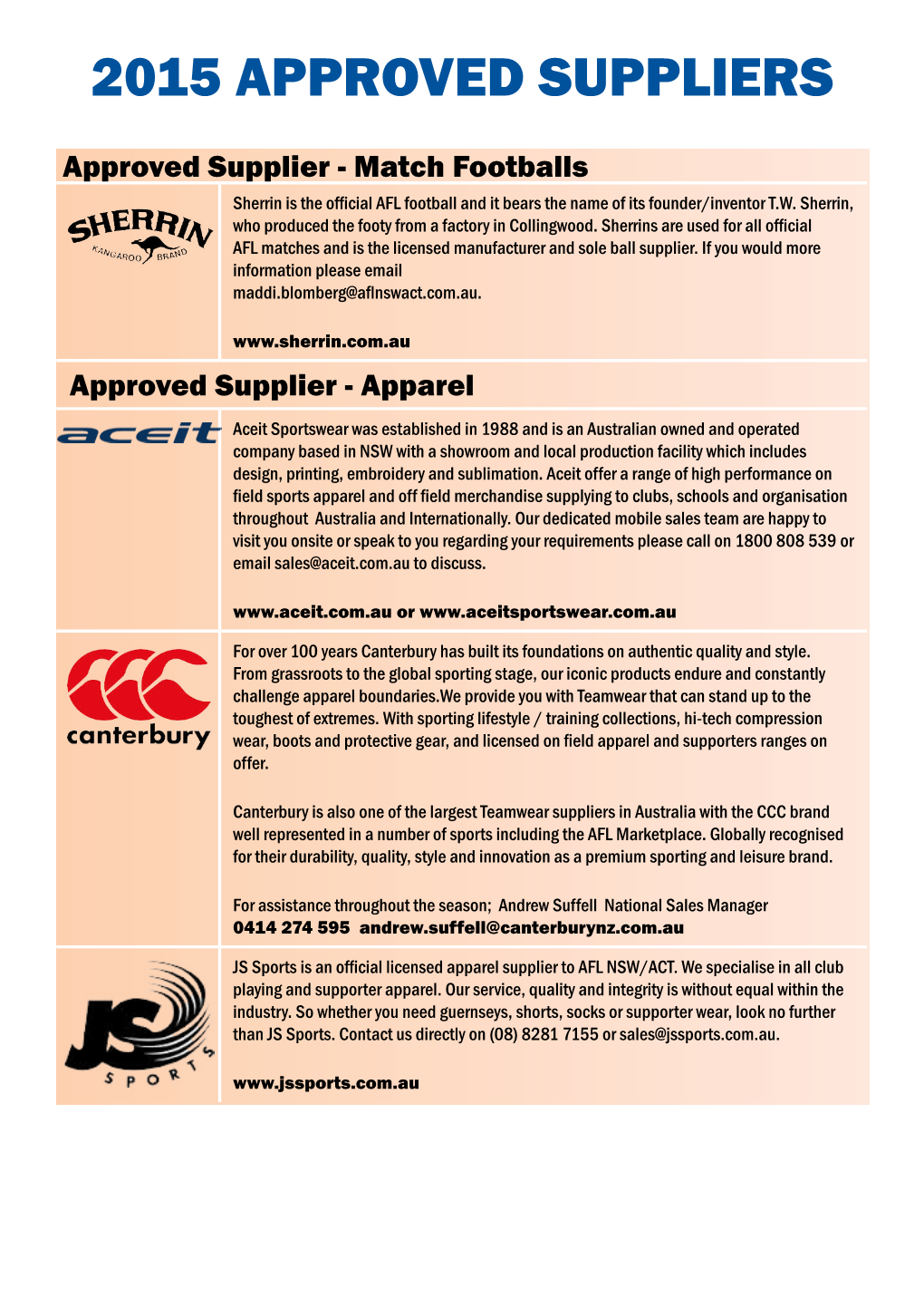 2015 Approved Suppliers