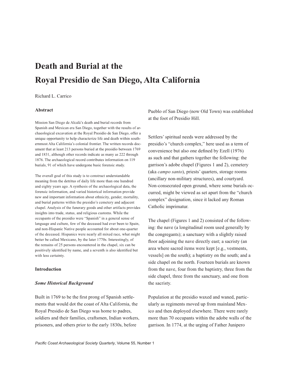 Death and Burial at the Royal Presidio De San Diego, Alta California