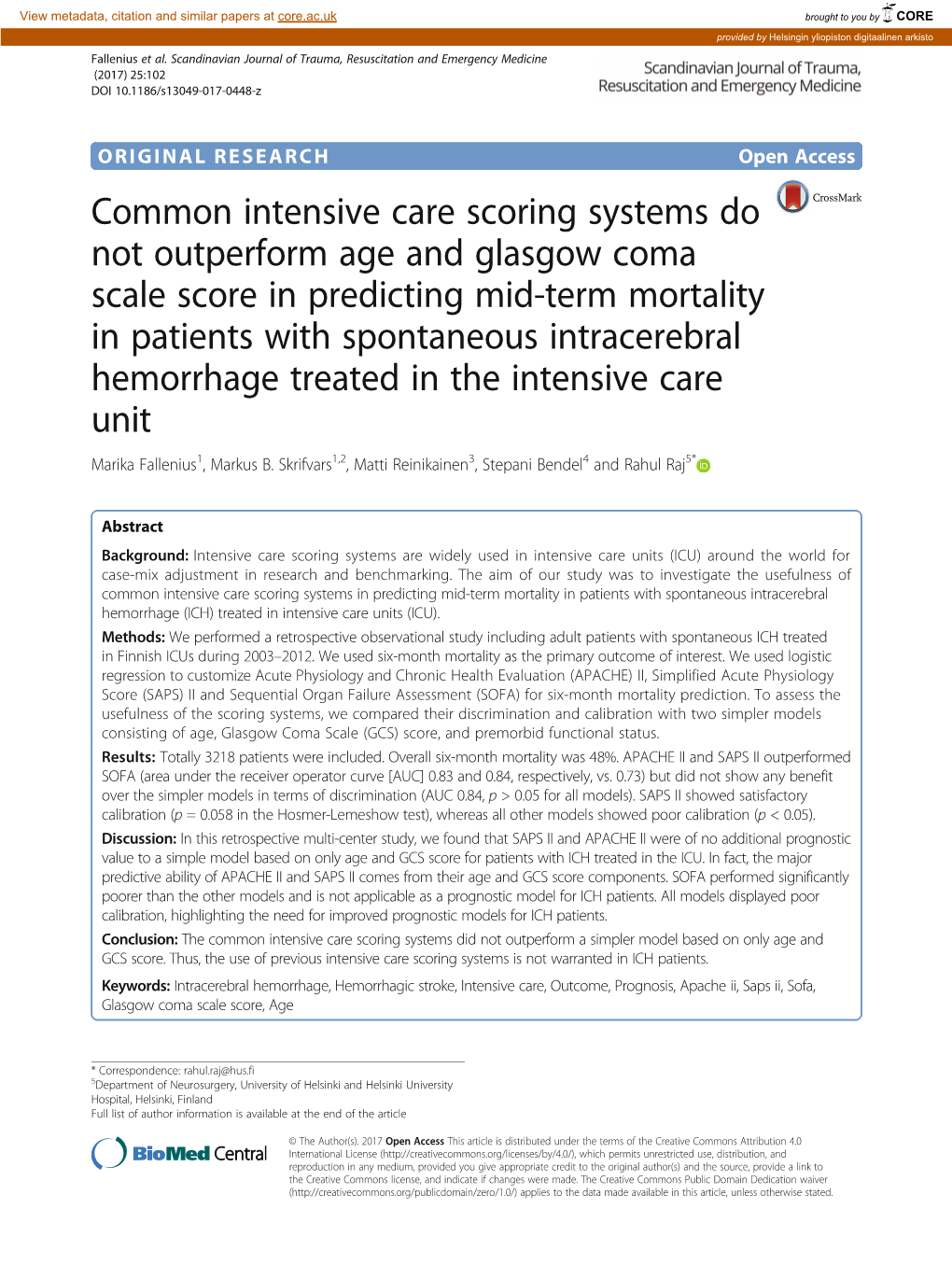 Common Intensive Care Scoring Systems Do