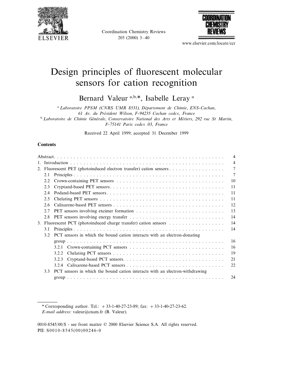 Design Principles of Fluorescent Molecular Sensors for Cation