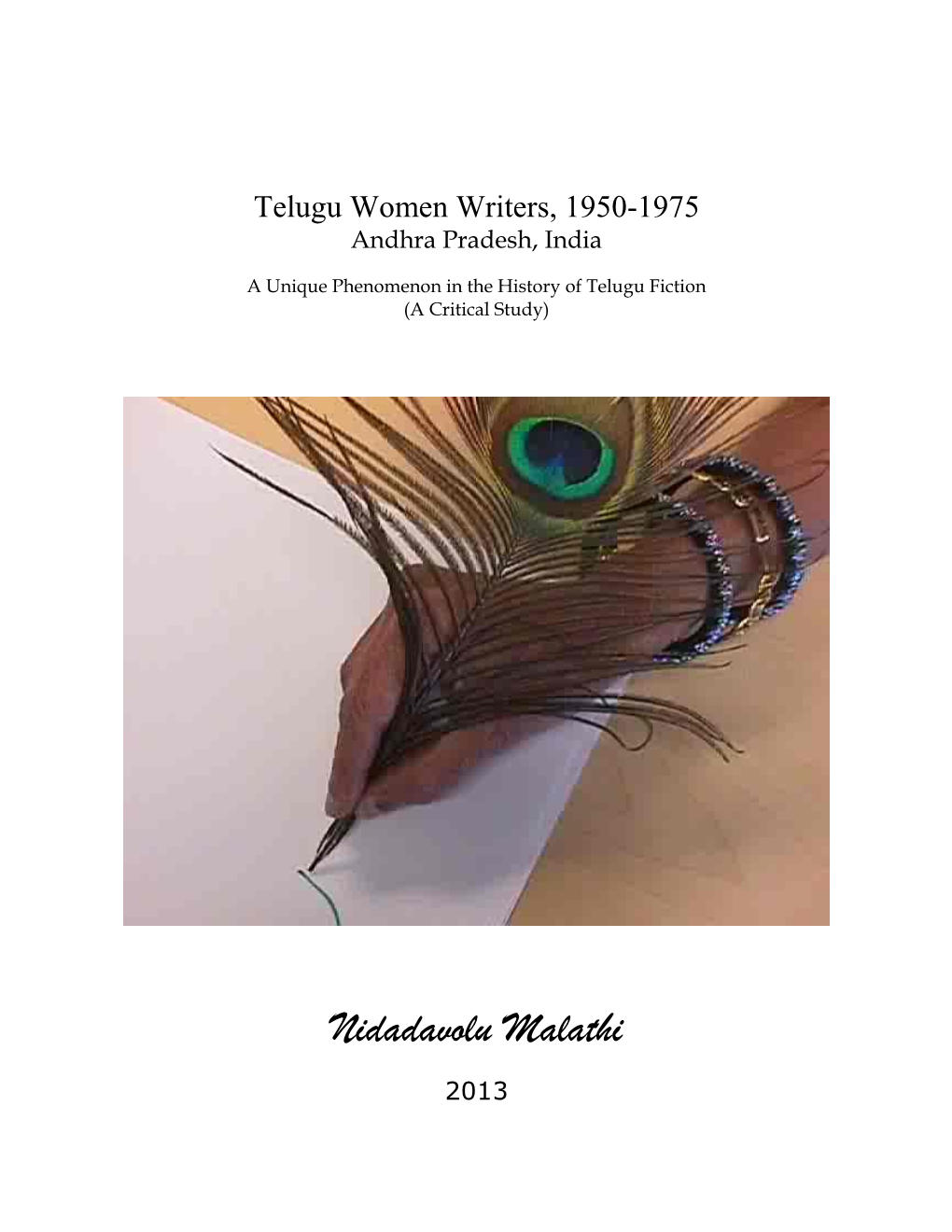 Telugu Women Writers, 1950-1975 Andhra Pradesh, India