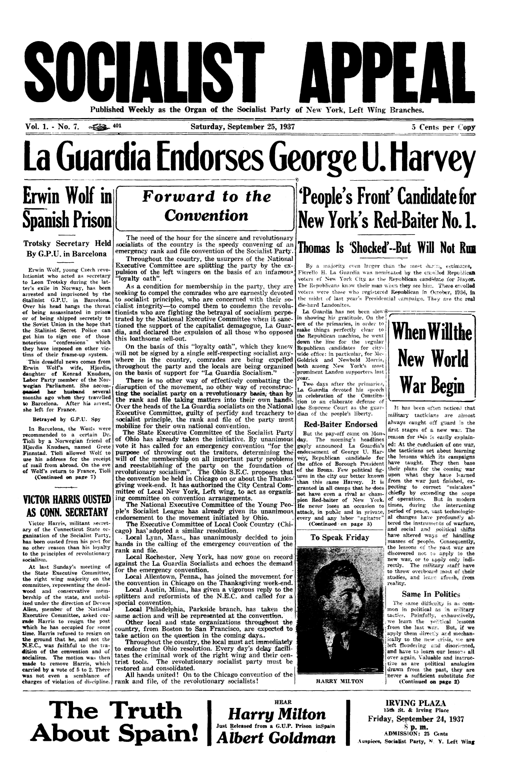 La Guardia Endorses George U. Harvey