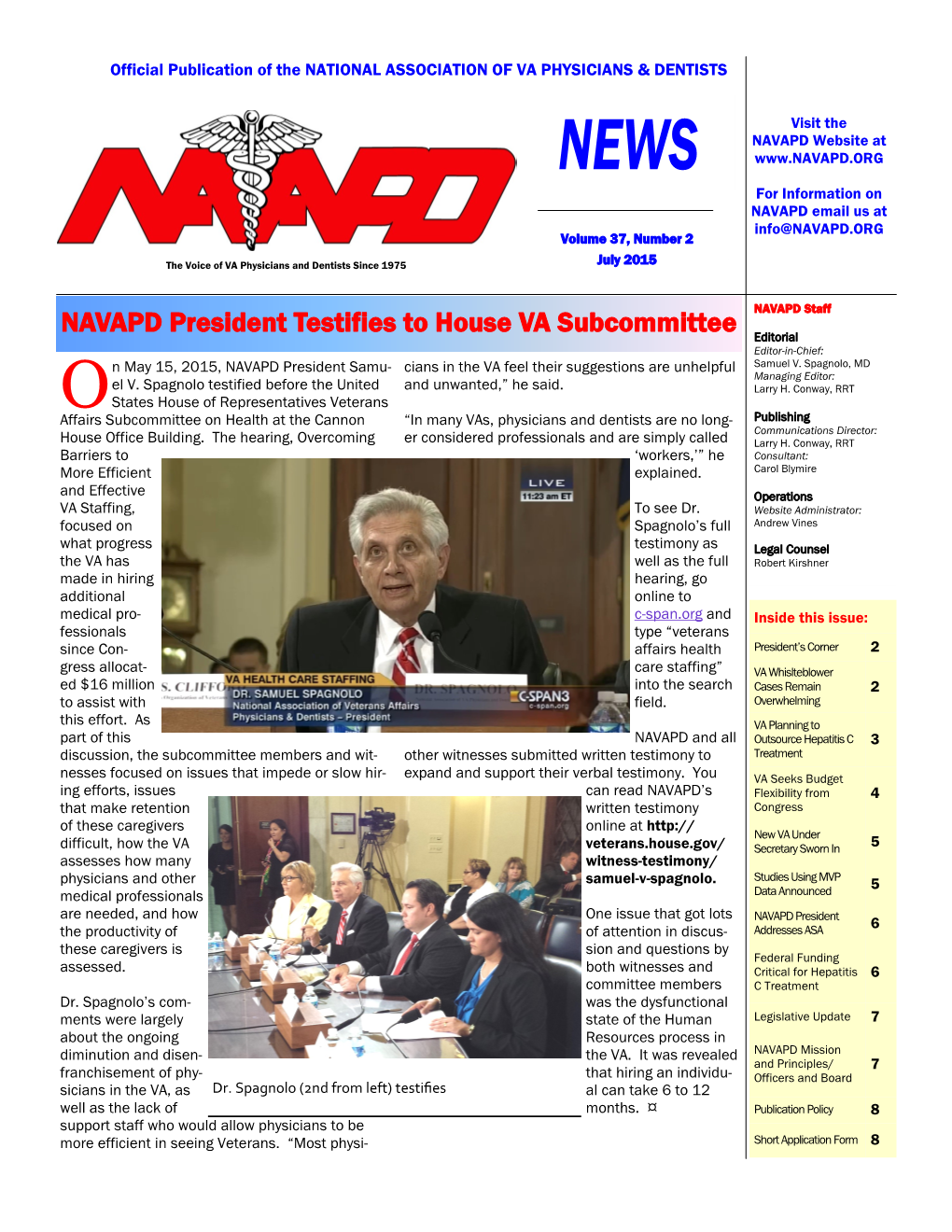 NAVAPD President Testifies to House VA Subcommittee