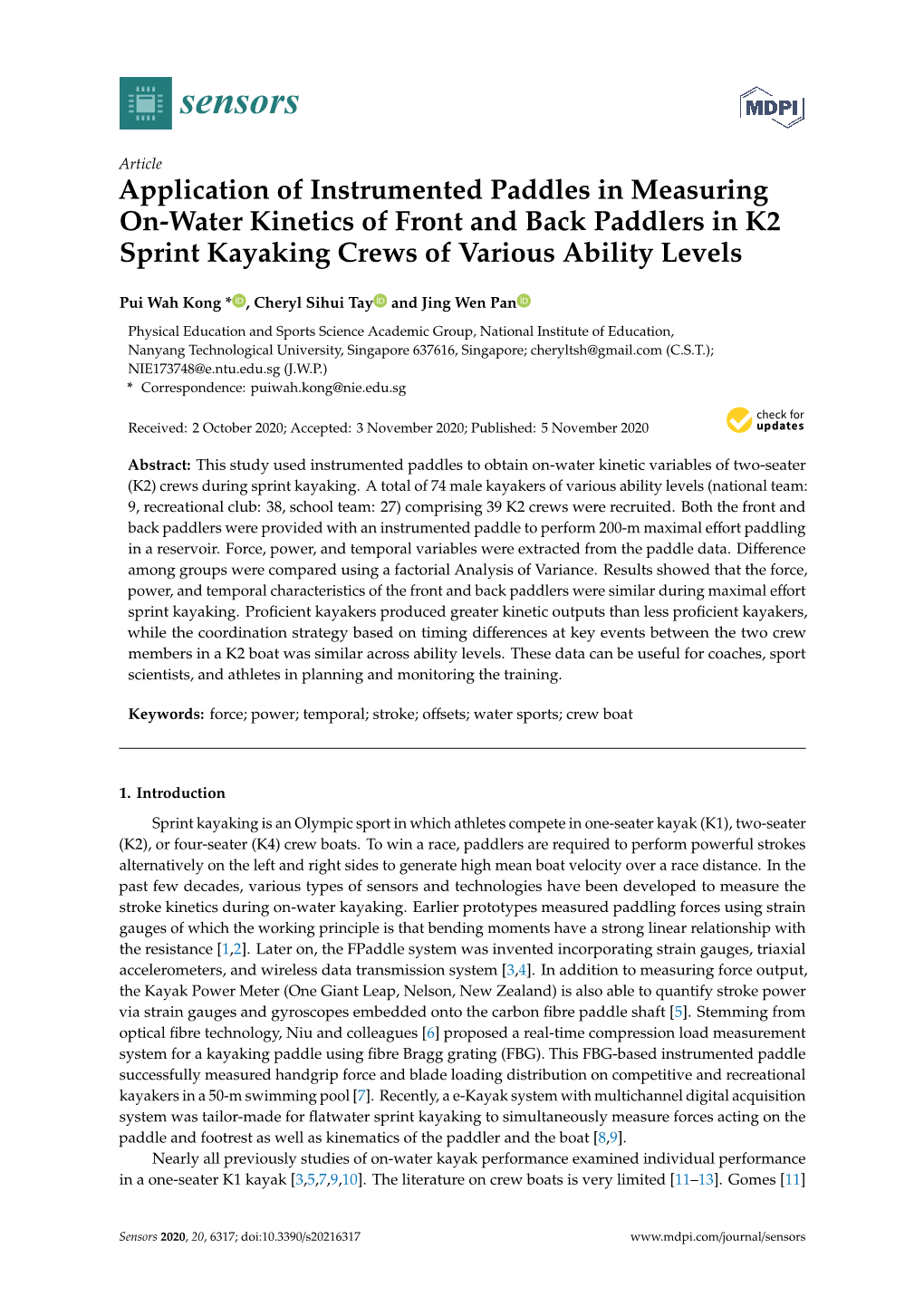 Application of Instrumented Paddles in Measuring On-Water Kinetics of Front and Back Paddlers in K2 Sprint Kayaking Crews of Various Ability Levels