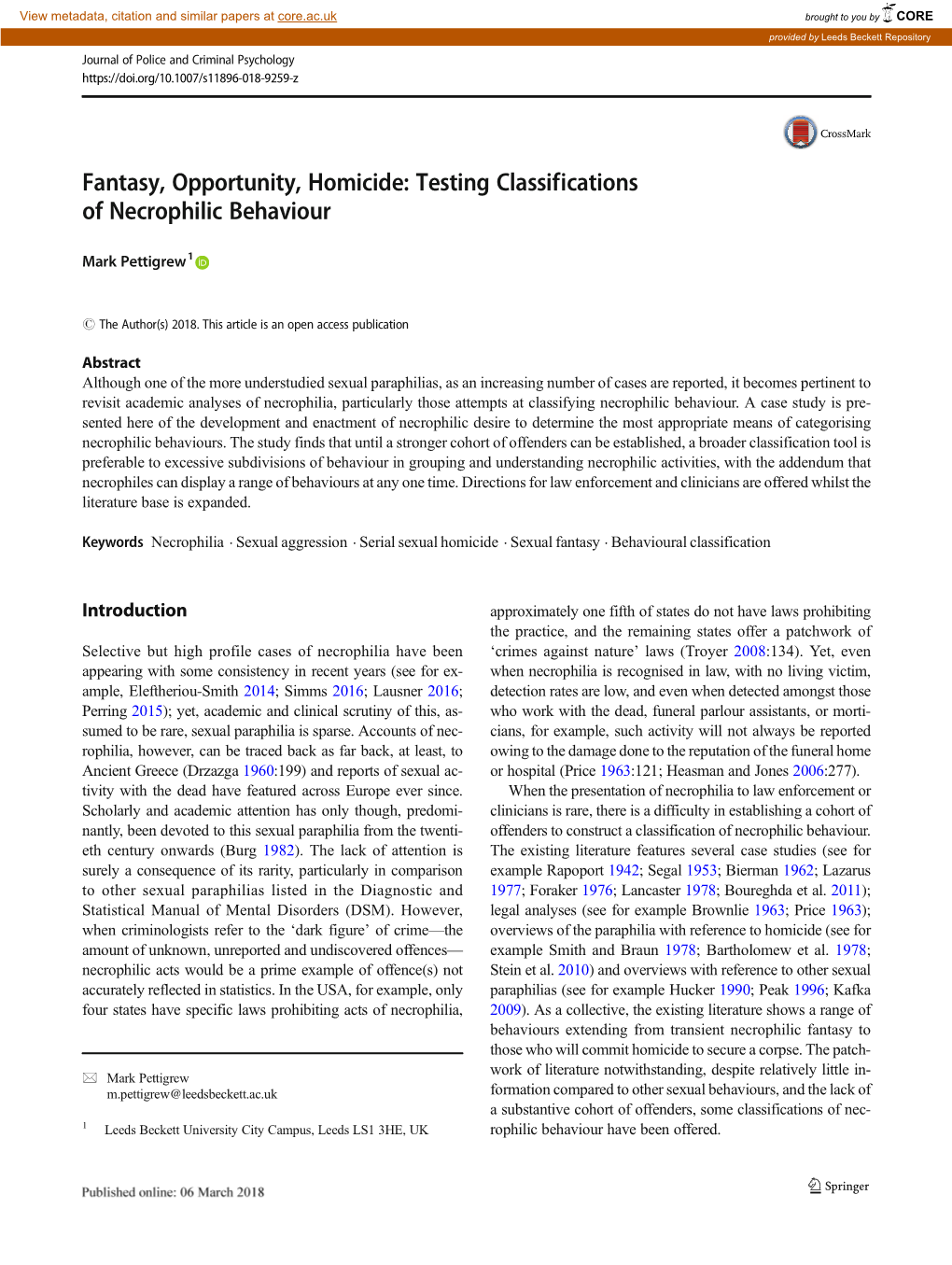 Testing Classifications of Necrophilic Behaviour