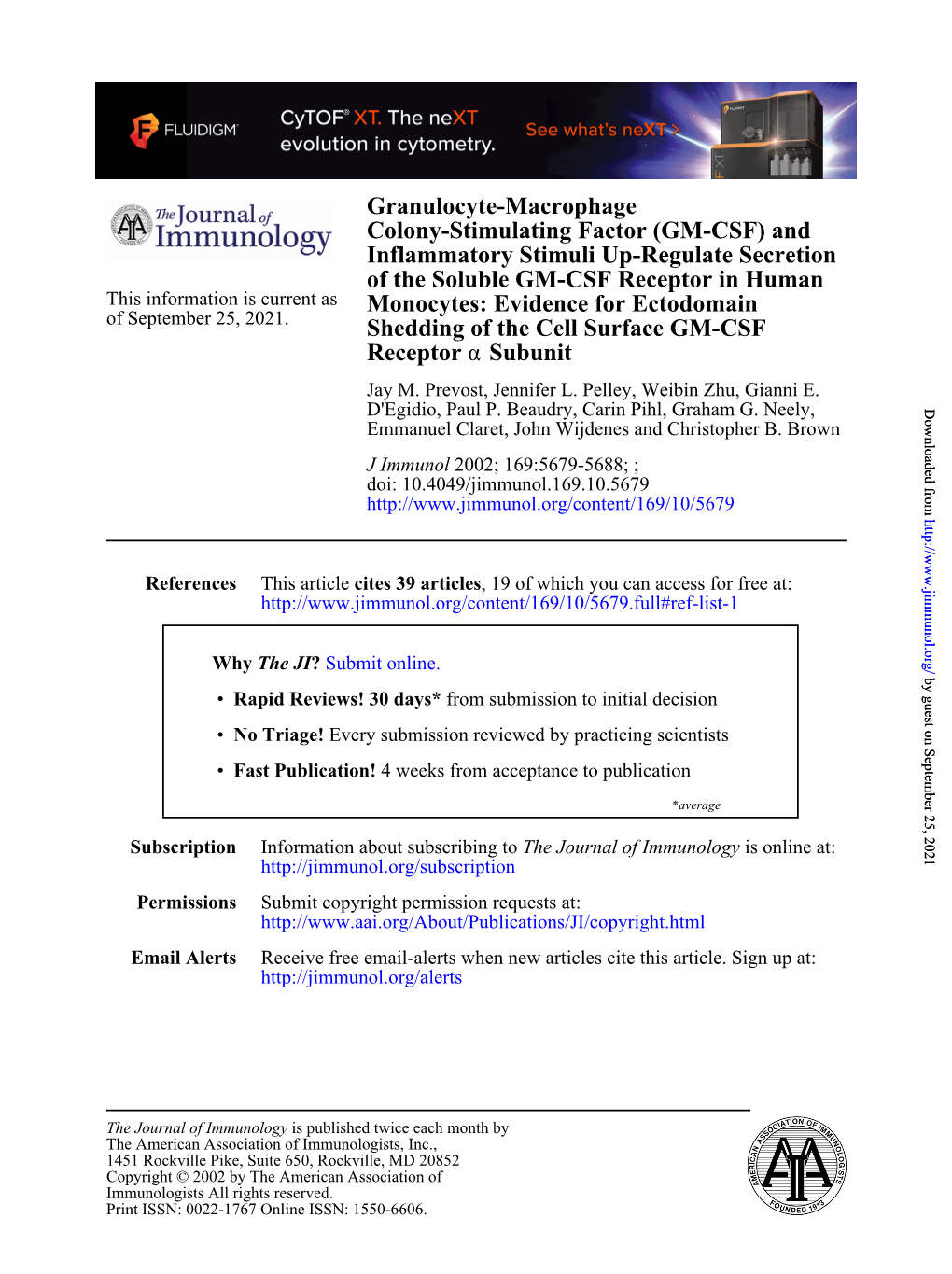 Subunit Α Receptor Shedding of the Cell Surface GM-CSF Monocytes