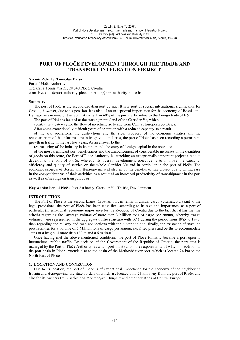 Port of Ploče Development Through the Trade and Transport Integration Project