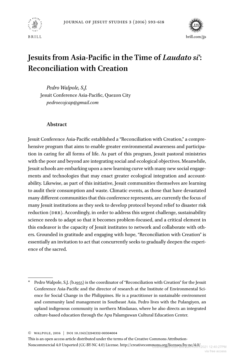 Jesuits from Asia-Pacific in the Time of Laudato Si’: Reconciliation with Creation
