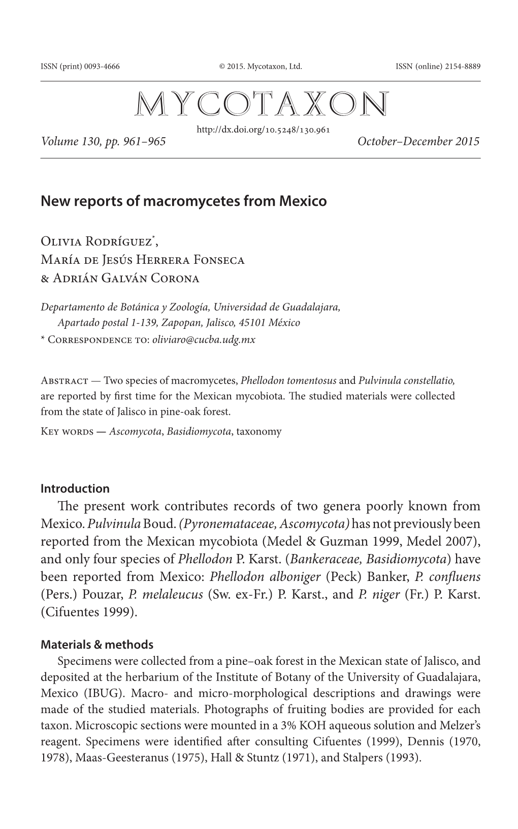 New Reports of Macromycetes from Mexico