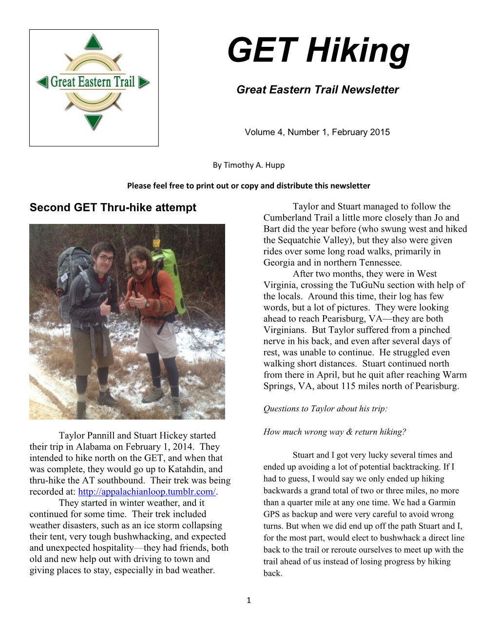 GET Newsletter Volume 4 Edition 1 February 2015