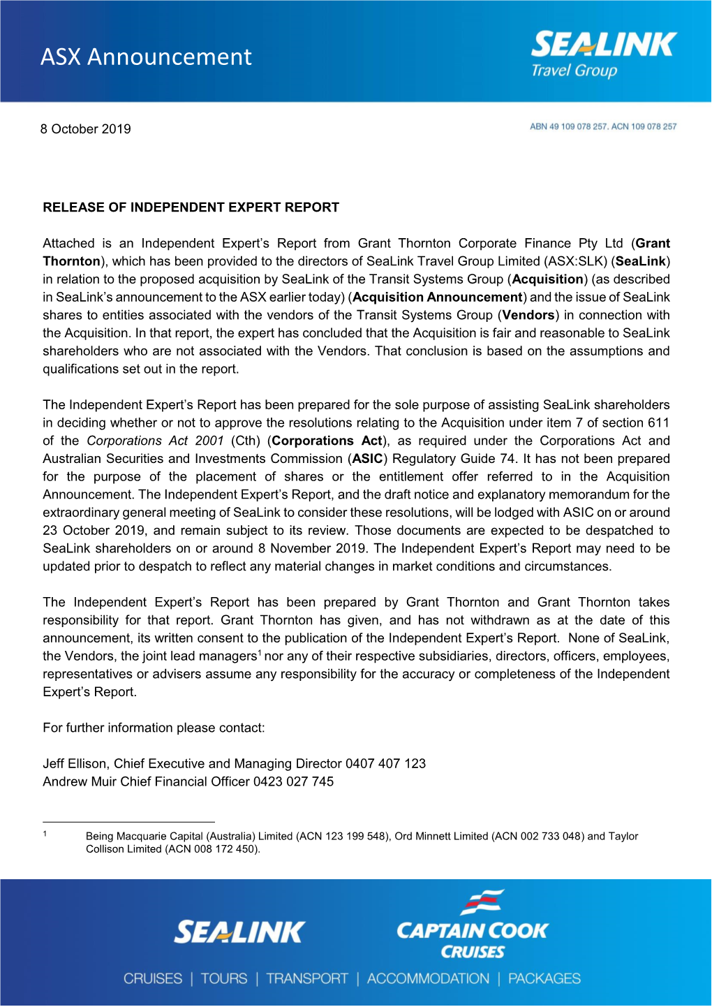 ASX Announcement Acquisition of Kingfisher Bay Resort Group on 21 February 2018