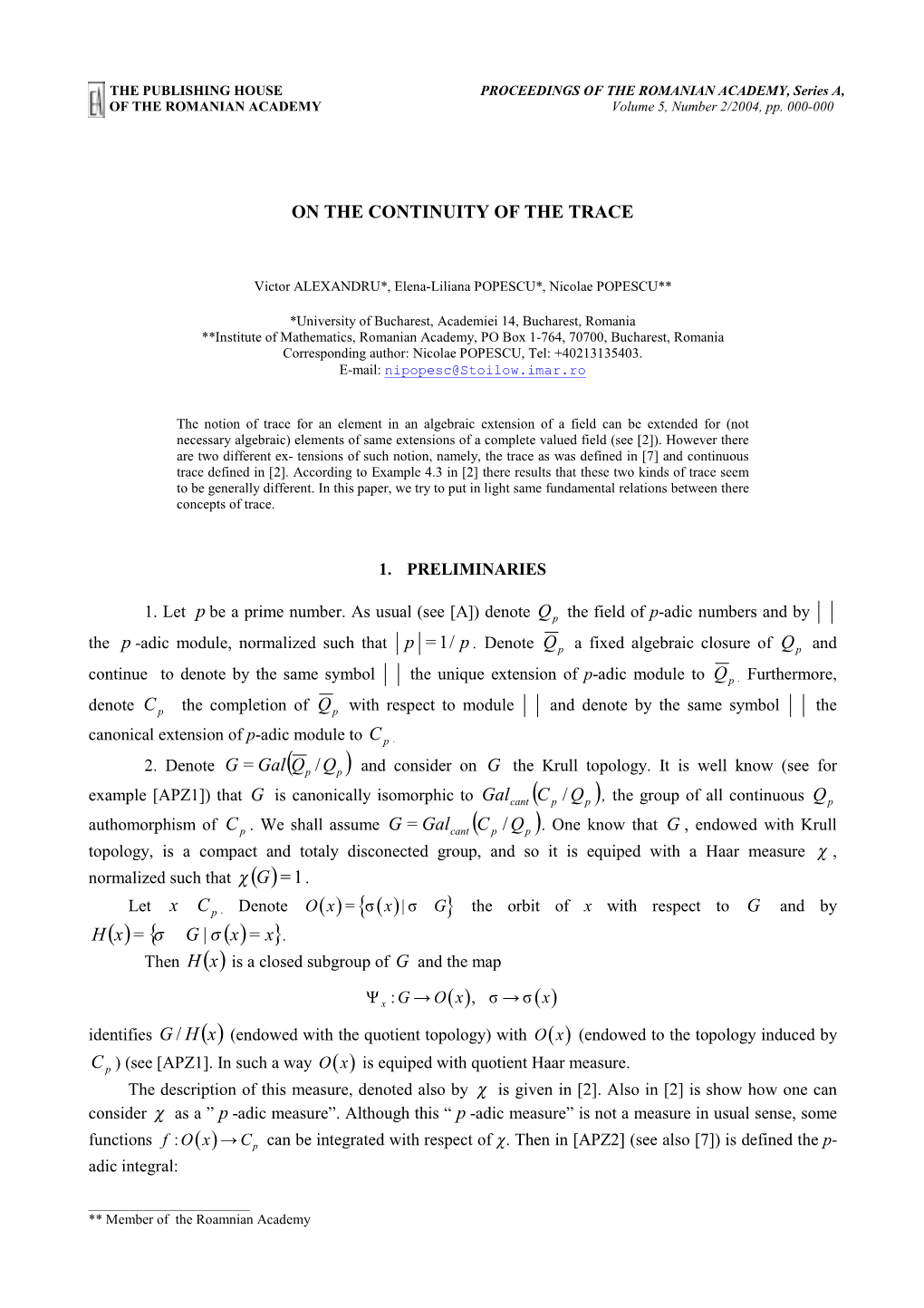 On the Continuity of the Trace