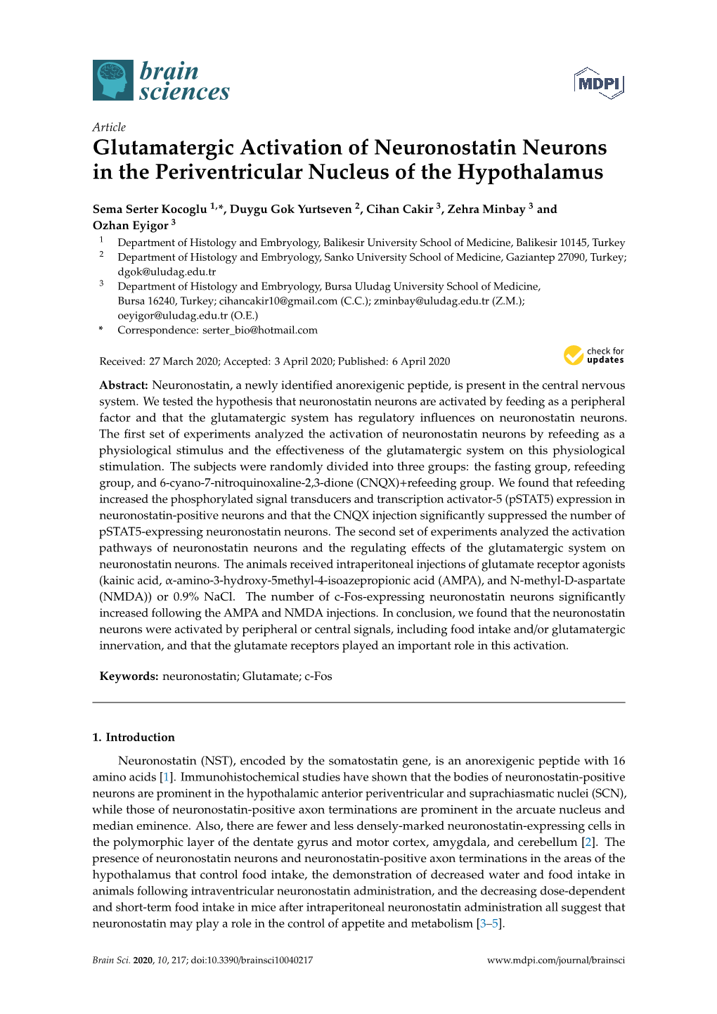 Glutamatergic Activation of Neuronostatin Neurons in the Periventricular Nucleus of the Hypothalamus