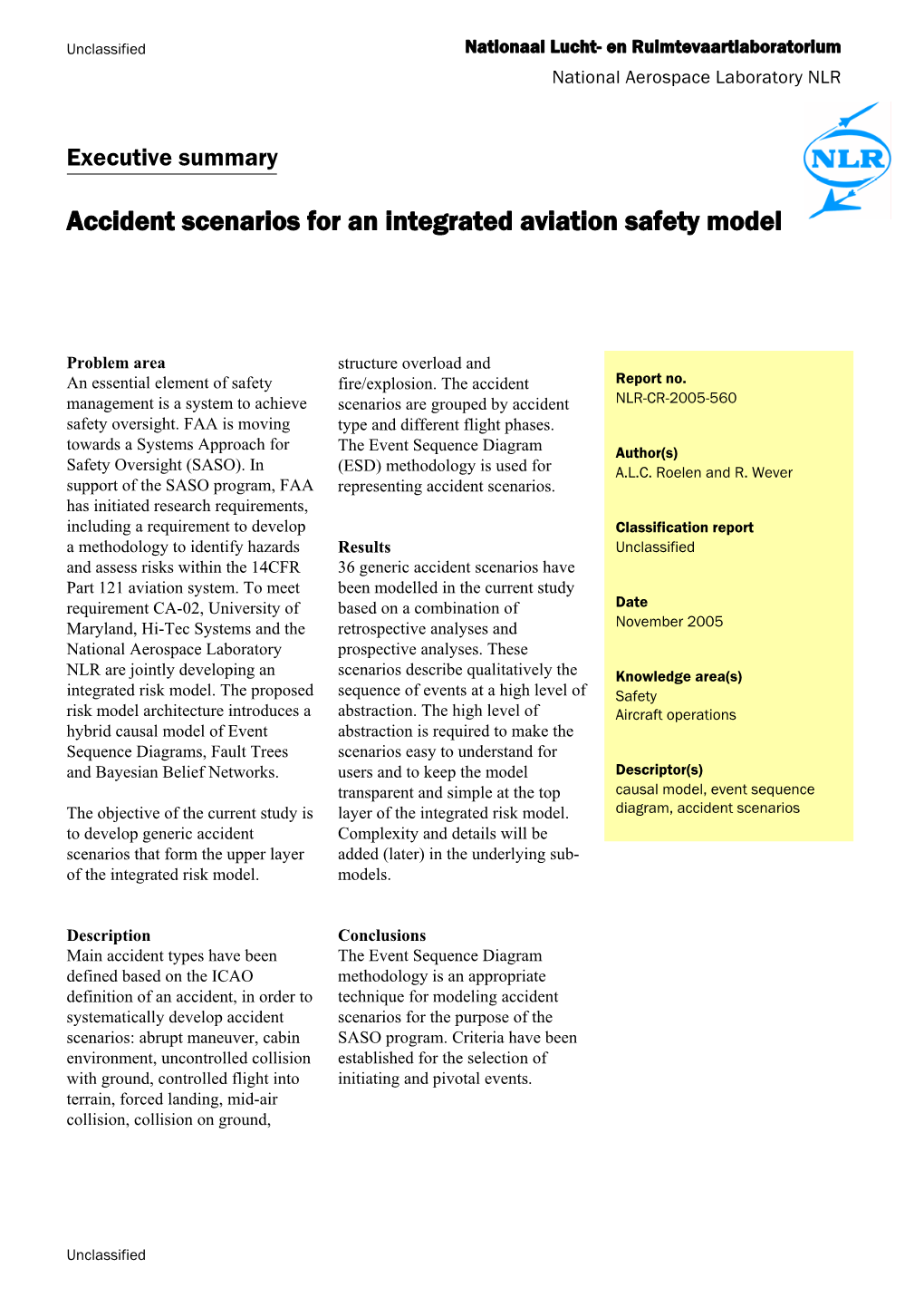 Accident Scenarios for an Integrated Aviation Safety Model