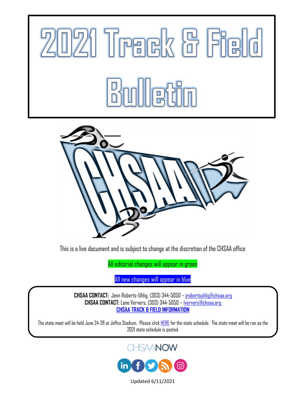 CHSAA 2021 Track & Field Bulletin