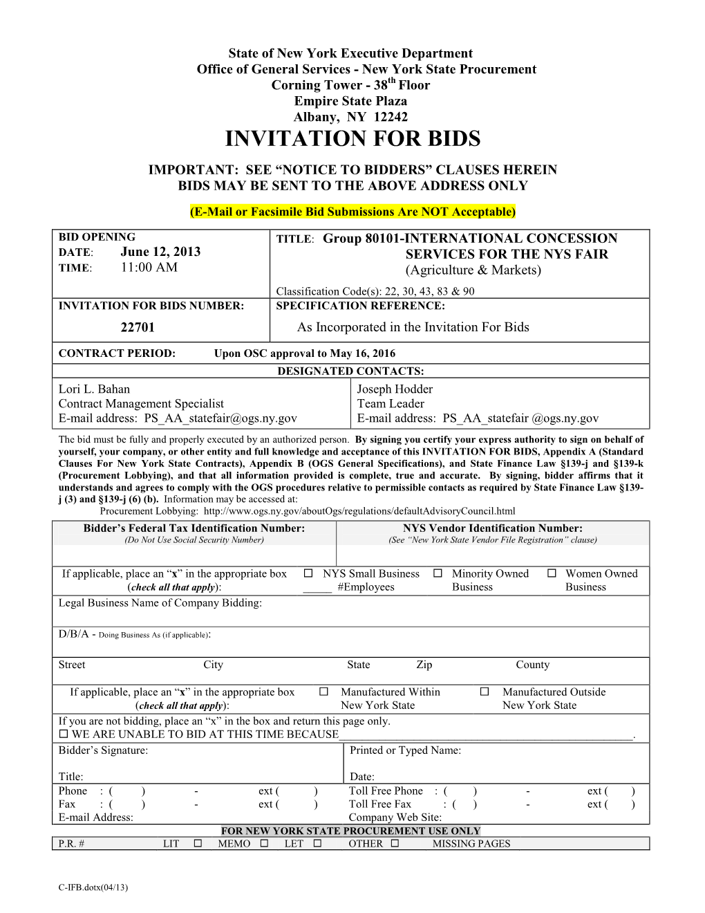 Invitation for Bids