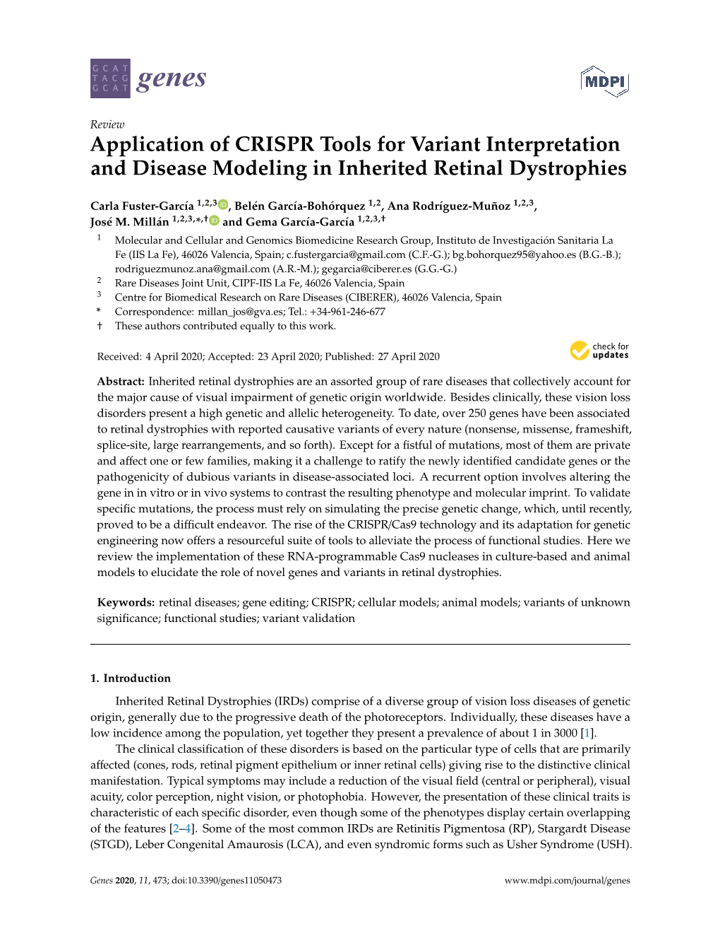 Application of CRISPR Tools for Variant Interpretation and Disease Modeling in Inherited Retinal Dystrophies