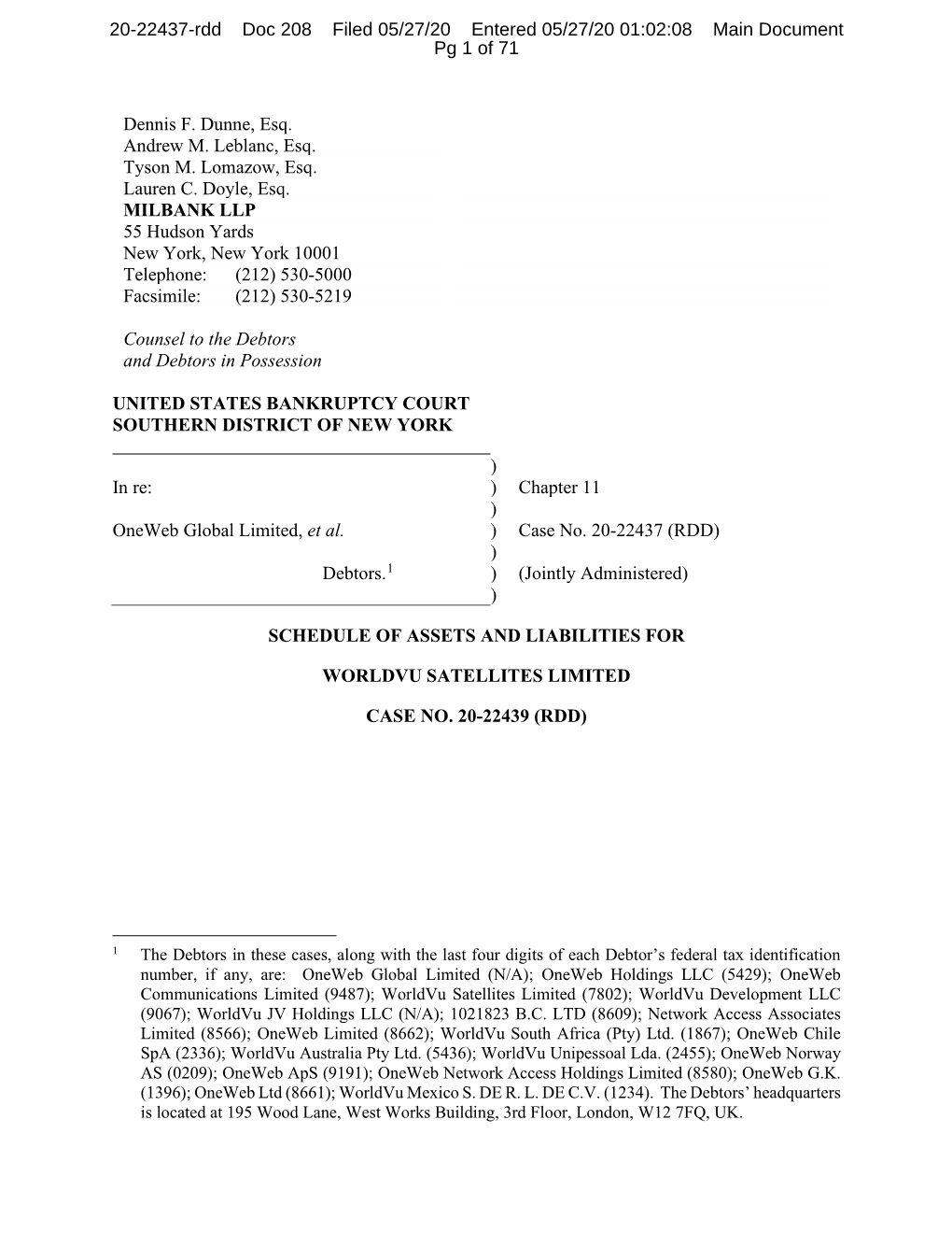 Dennis F. Dunne, Esq. Andrew M. Leblanc, Esq. Tyson M. Lomazow, Esq. Lauren C. Doyle, Esq. MILBANK LLP 55 Hudson Yards New York