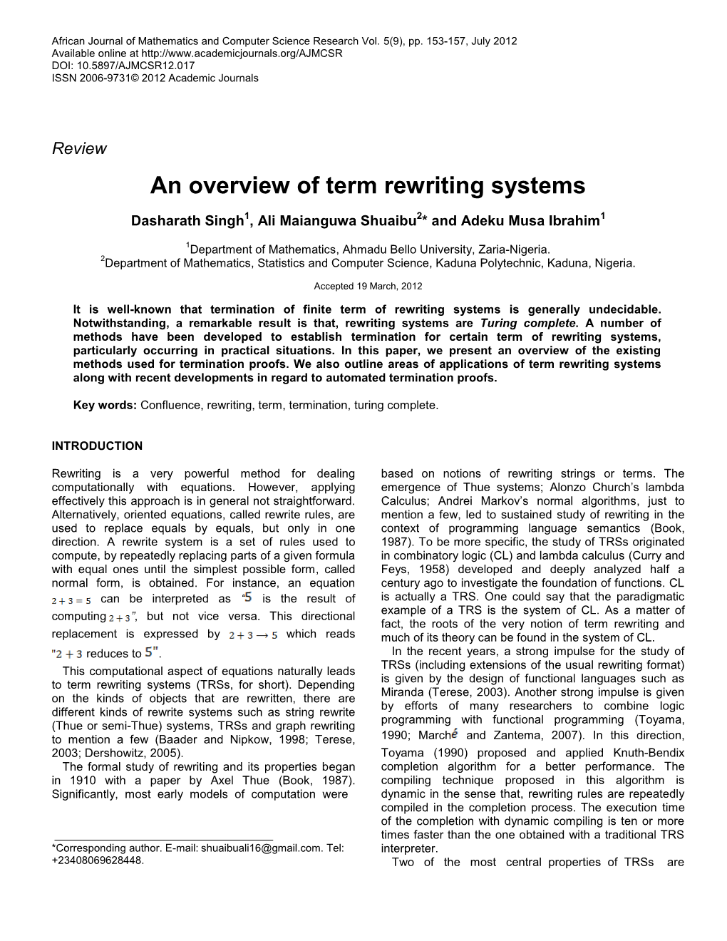 An Overview of Term Rewriting Systems