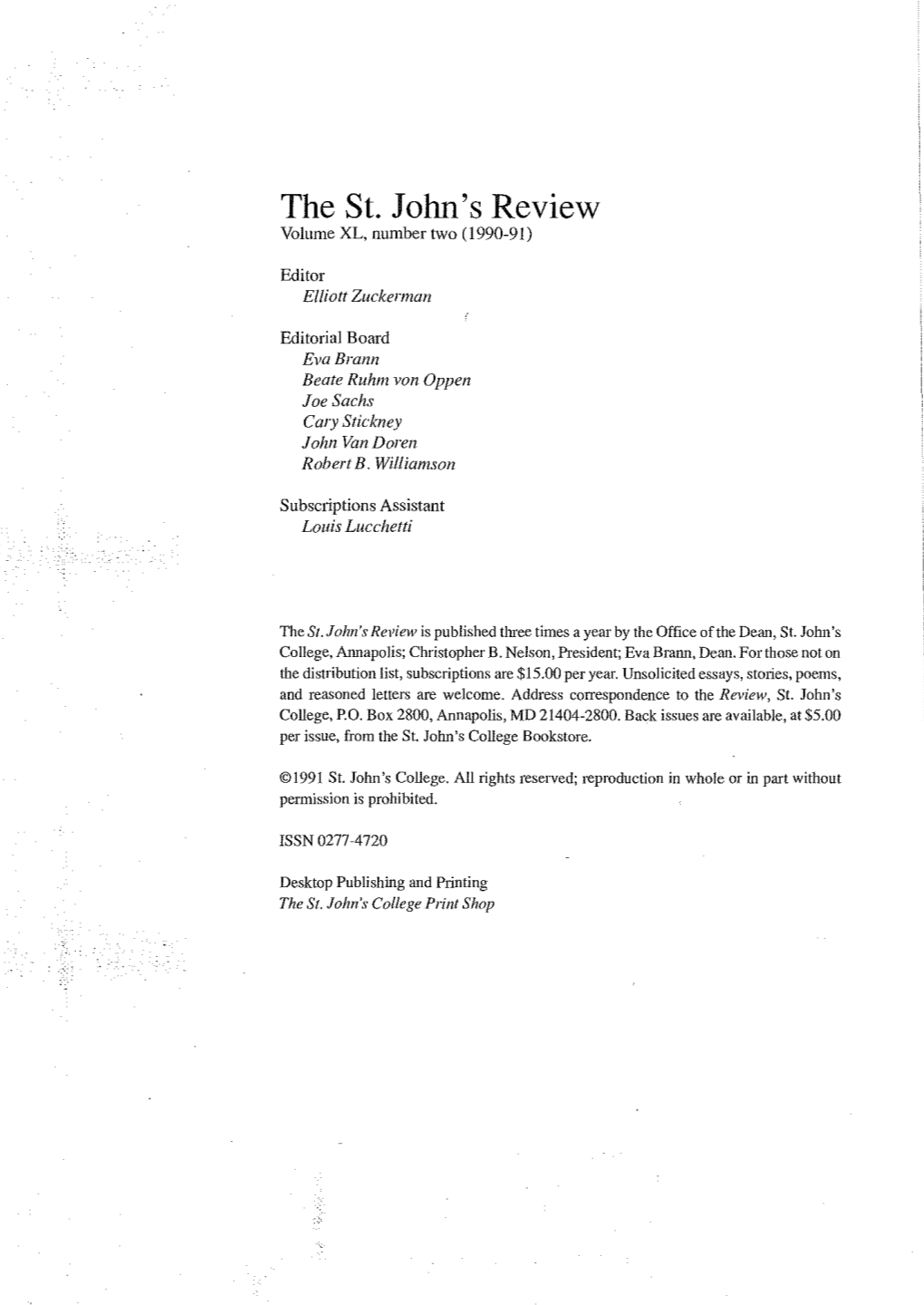 The St. John's Review Volume XL, Number Two ( 1990-91)
