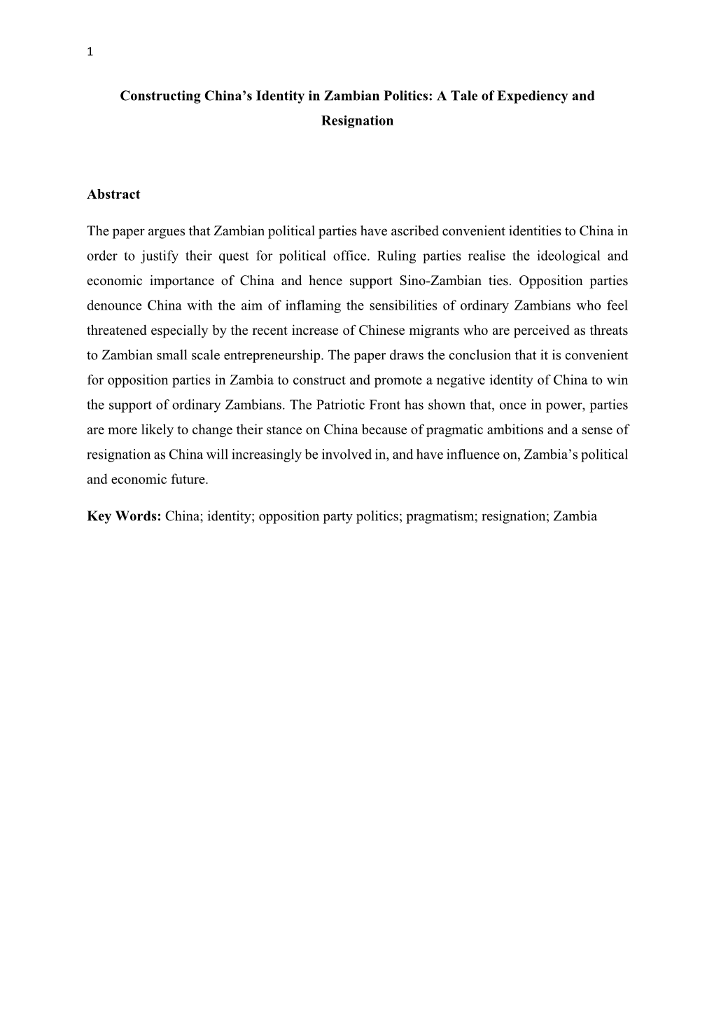 Constructing China's Identity in Zambian Politics