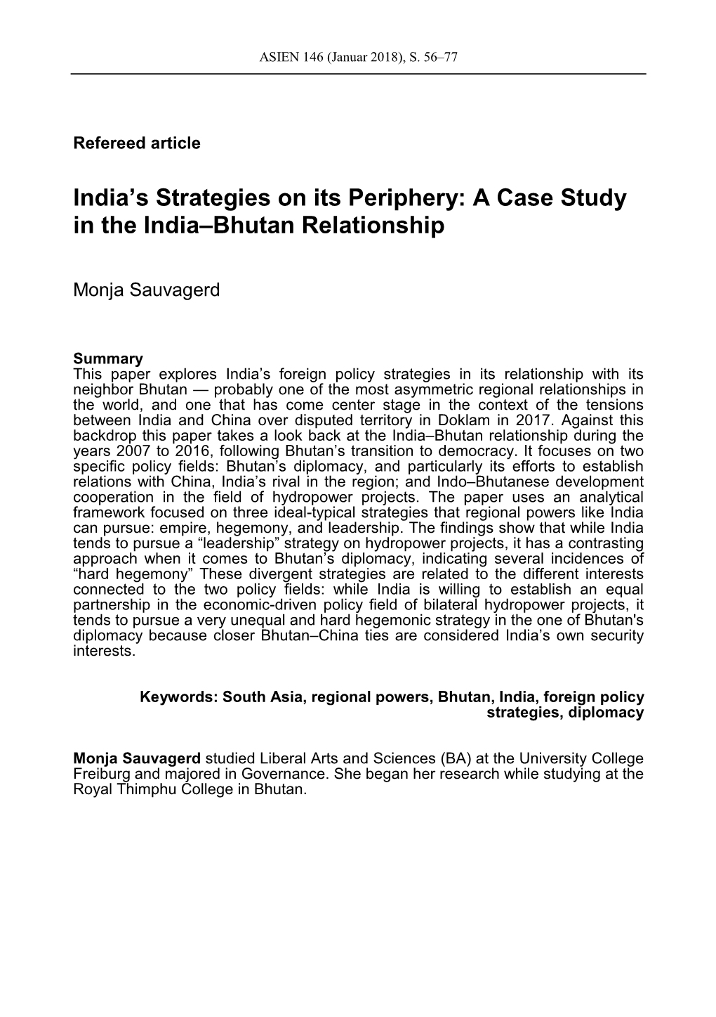 India's Strategies on Its Periphery: a Case Study in the India–Bhutan