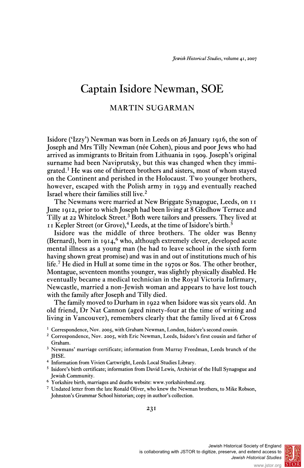 Captain Isidore Newman, SOE MARTIN SUGARMAN