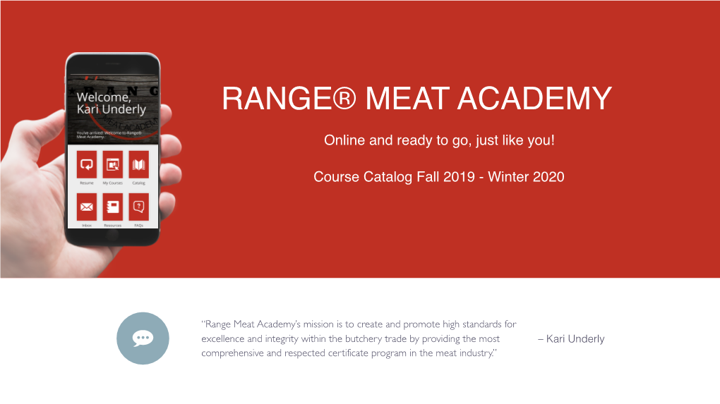 Range Meat Academy Catalog 2019 2020 Workforce Development