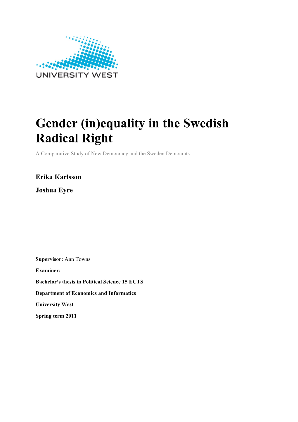 Gender (In)Equality in the Swedish Radical Right
