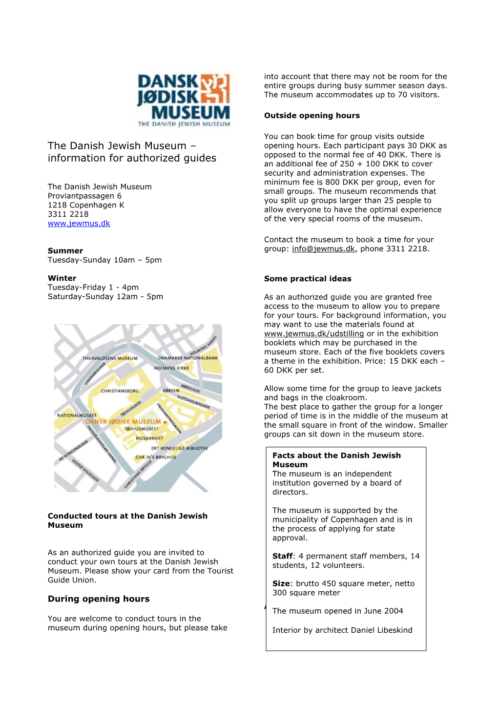 The Danish Jewish Museum – Information for Authorized Guides