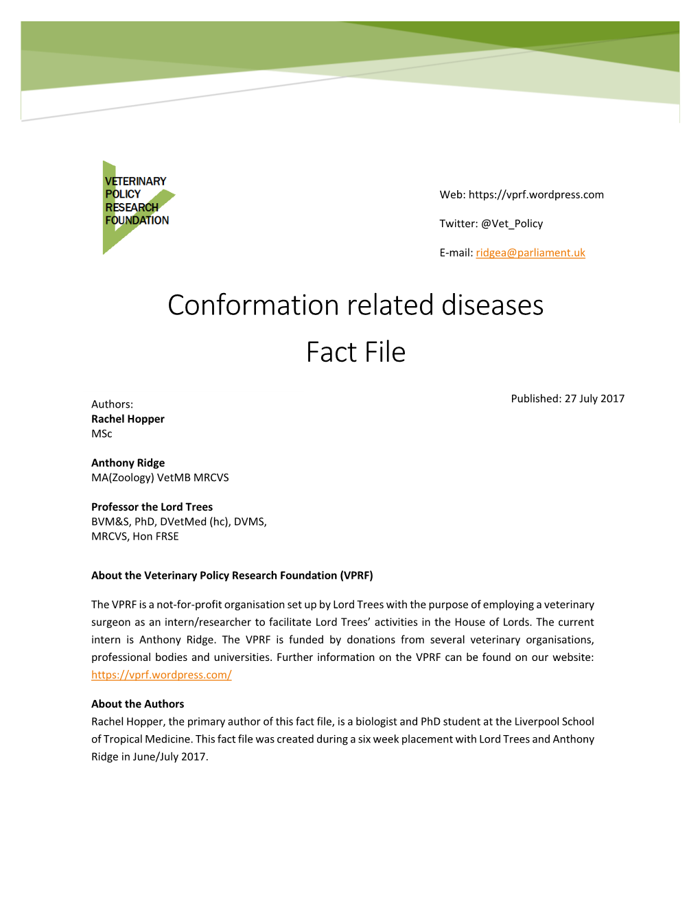 Conformation Related Diseases Fact File