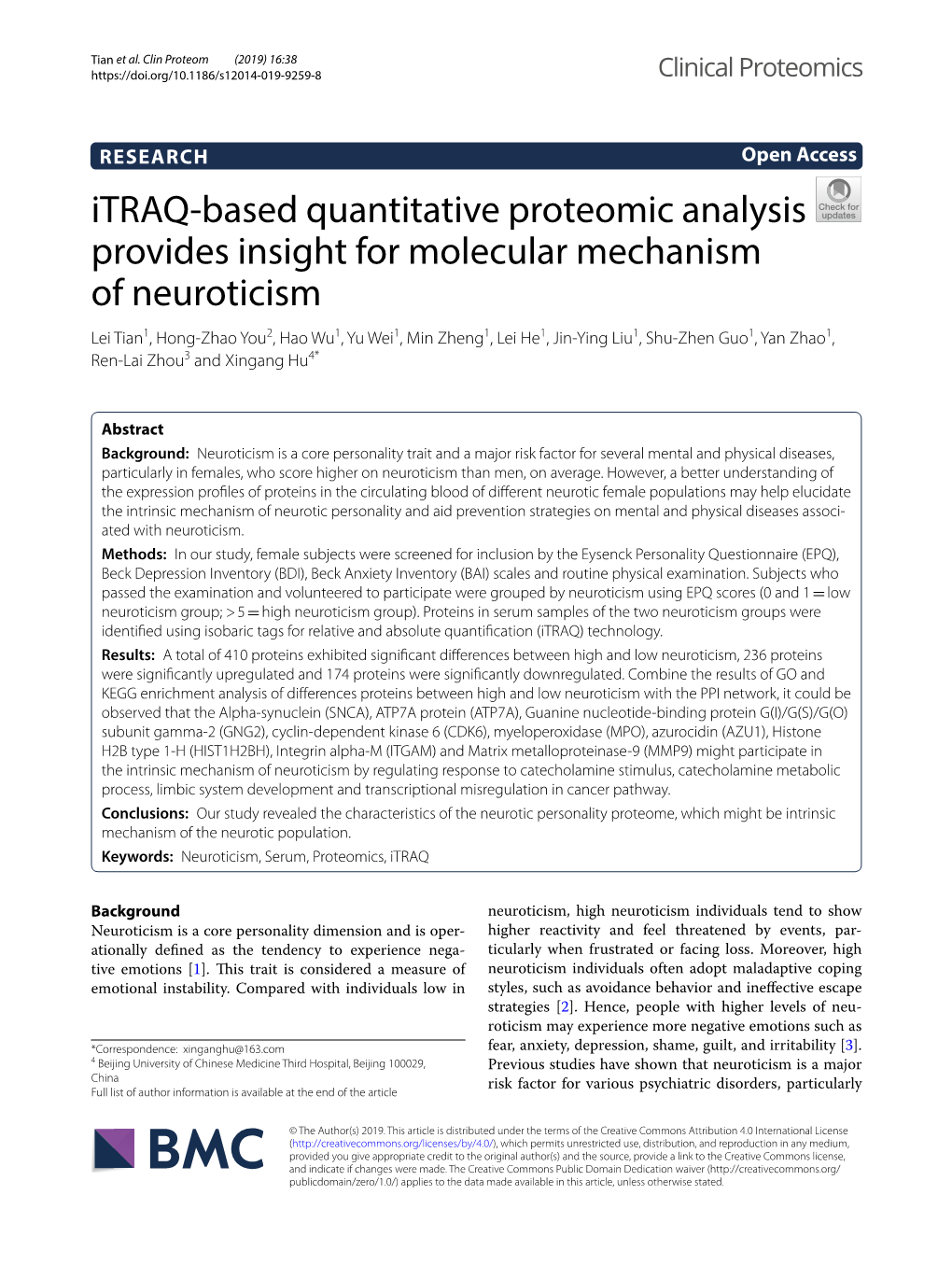Itraq-Based Quantitative Proteomic Analysis Provides Insight For
