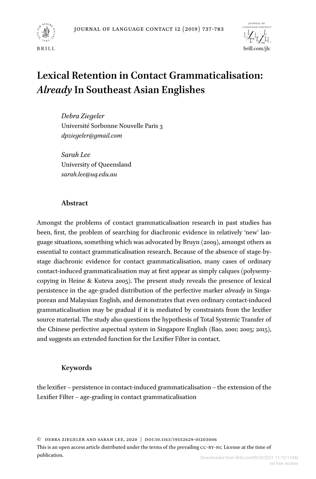 Lexical Retention in Contact Grammaticalisation: Already in Southeast Asian Englishes