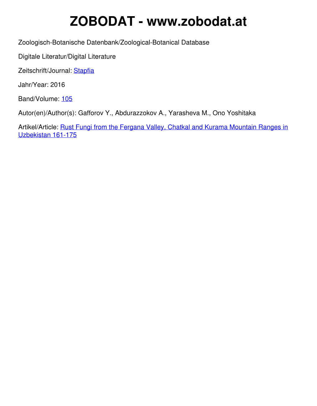 Rust Fungi from the Fergana Valley, Chatkal and Kurama Mountain Ranges in Uzbekistan 161-175 Gafforov Et Al