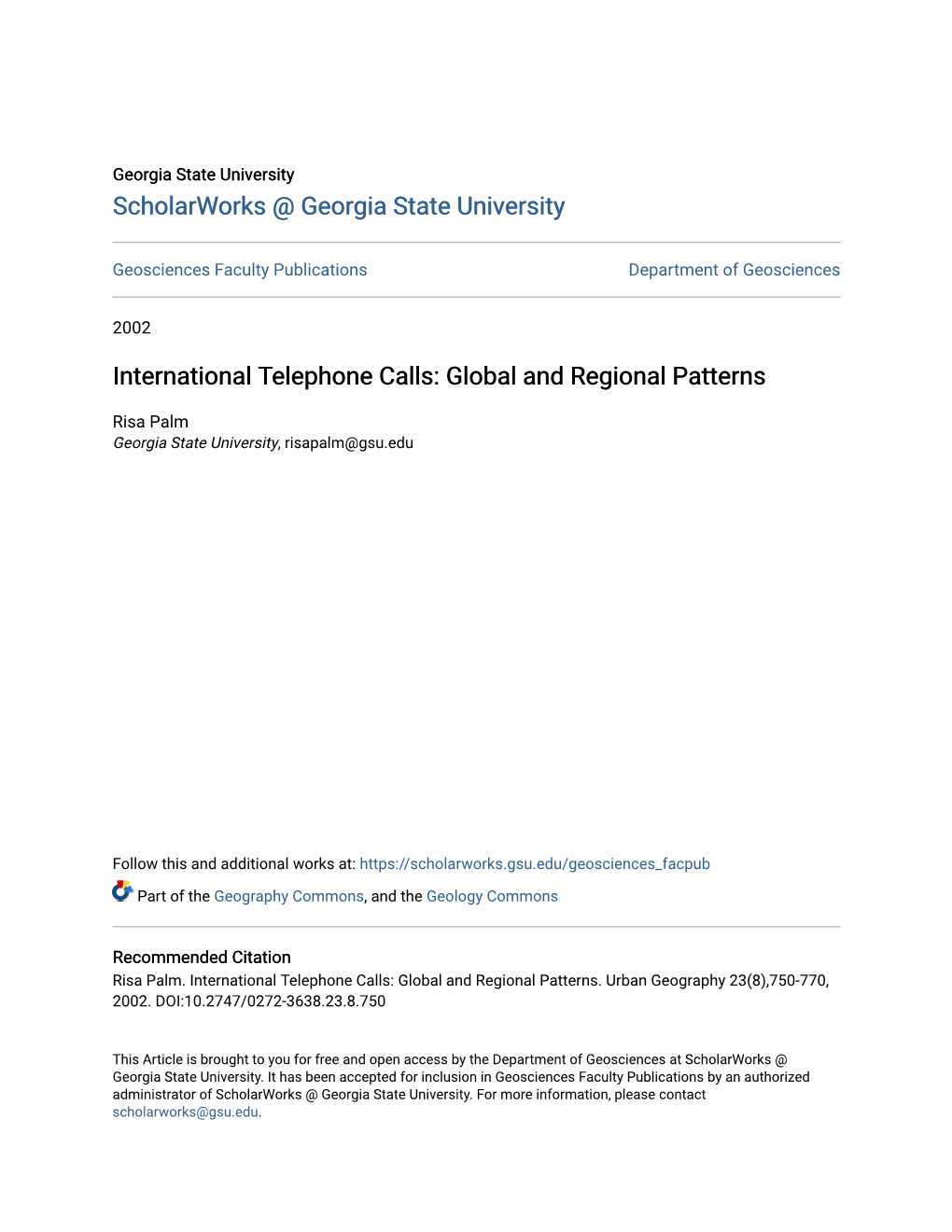 International Telephone Calls: Global and Regional Patterns