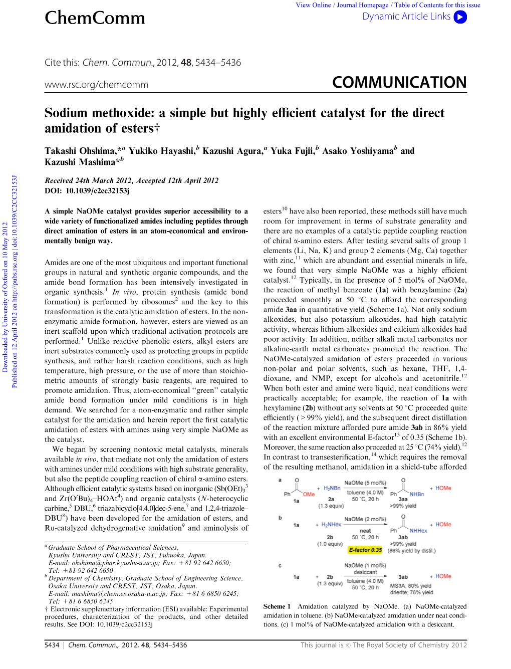 Sodium Methoxide: a Simple but Highly Eﬃcient Catalyst for the Direct Amidation of Estersw