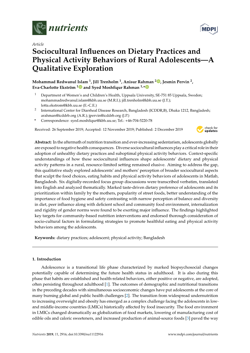 Sociocultural Influences on Dietary Practices and Physical Activity