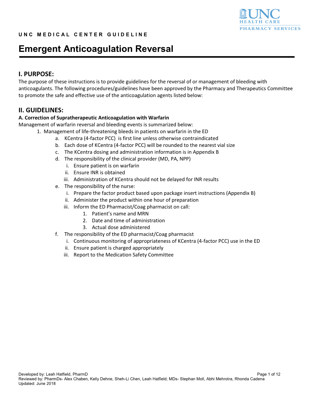 Unc Health Care Guideline