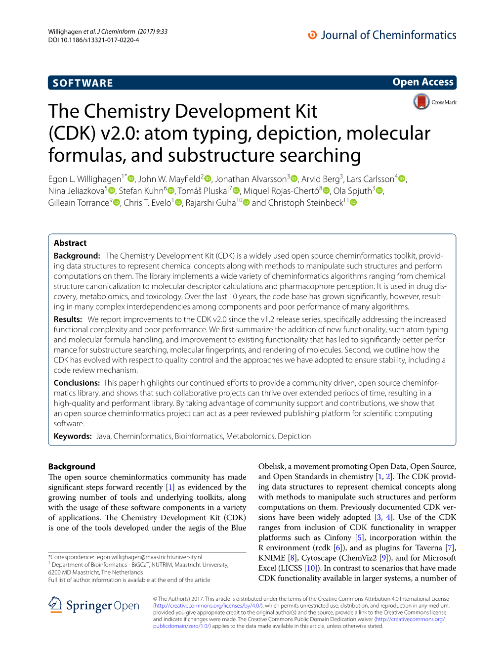 The Chemistry Development Kit (CDK) V2.0: Atom Typing, Depiction, Molecular Formulas, and Substructure Searching Egon L