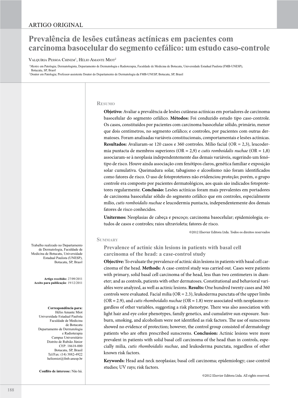 Prevalence of Actinic Skin Lesions in Patients with Basal Cell Carcinoma