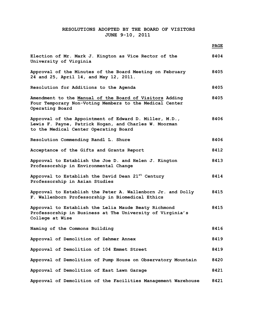 June 9-10, 2011 Board of Visitors Meeting Minutes