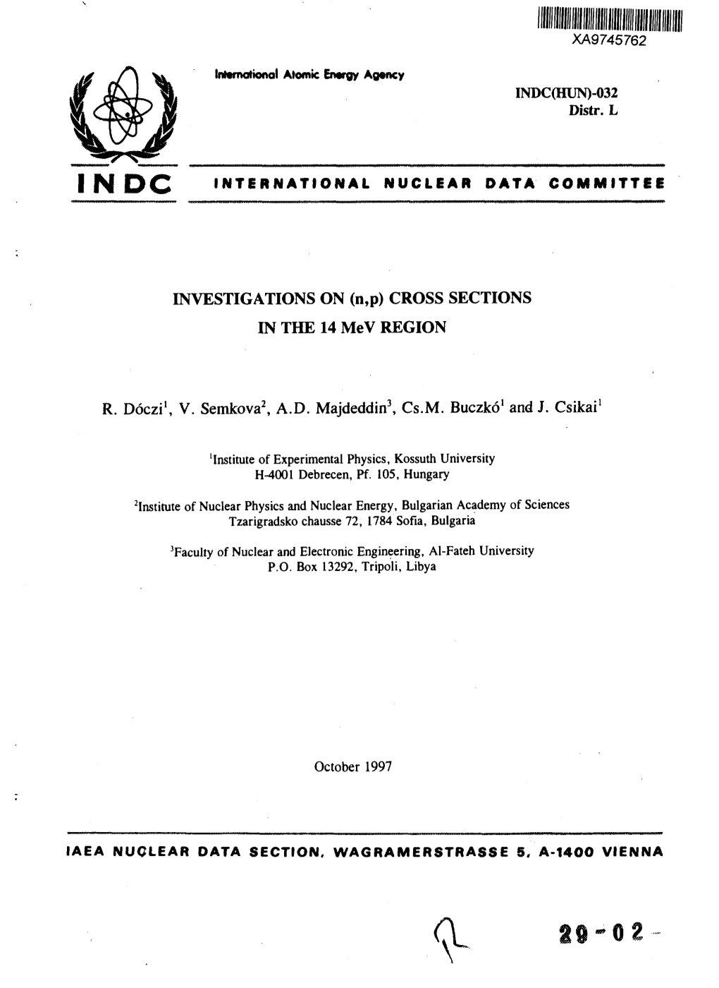 INVESTIGATIONS on (N,P) CROSS SECTIONS in the 14 Mev REGION