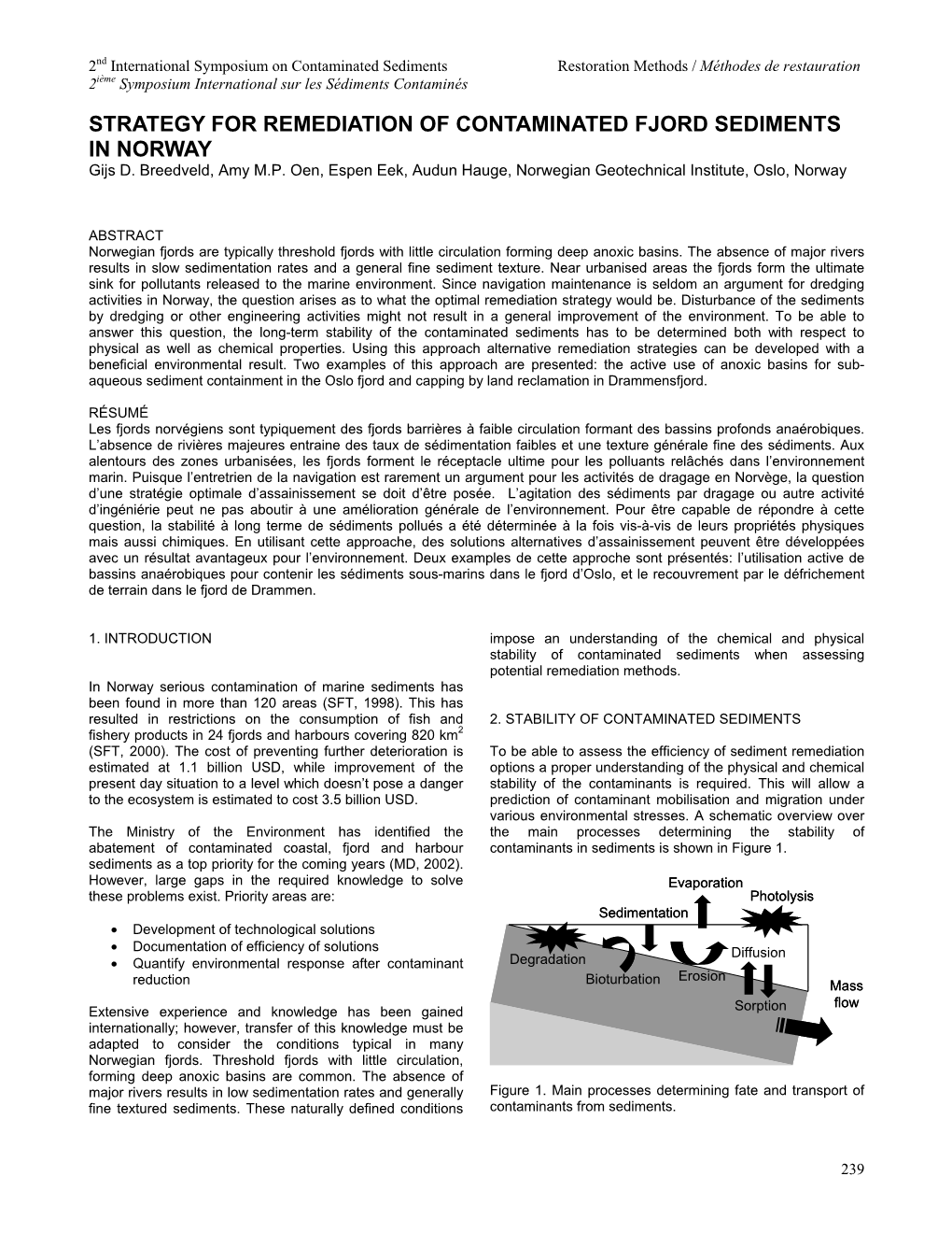 STRATEGY for REMEDIATION of CONTAMINATED FJORD SEDIMENTS in NORWAY Gijs D