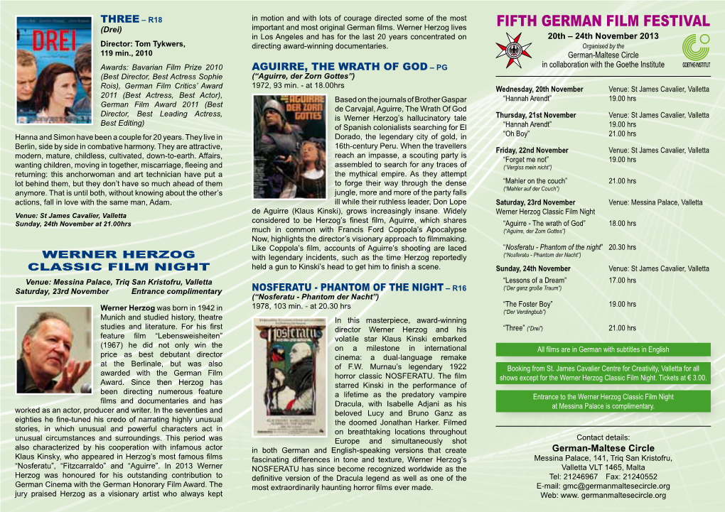 FIFTH GERMAN FILM FESTIVAL (Drei) Important and Most Original German Films