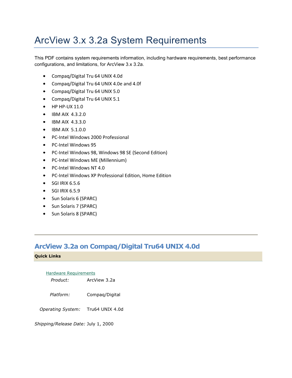 Arcview 3.X 3.2A System Requirements