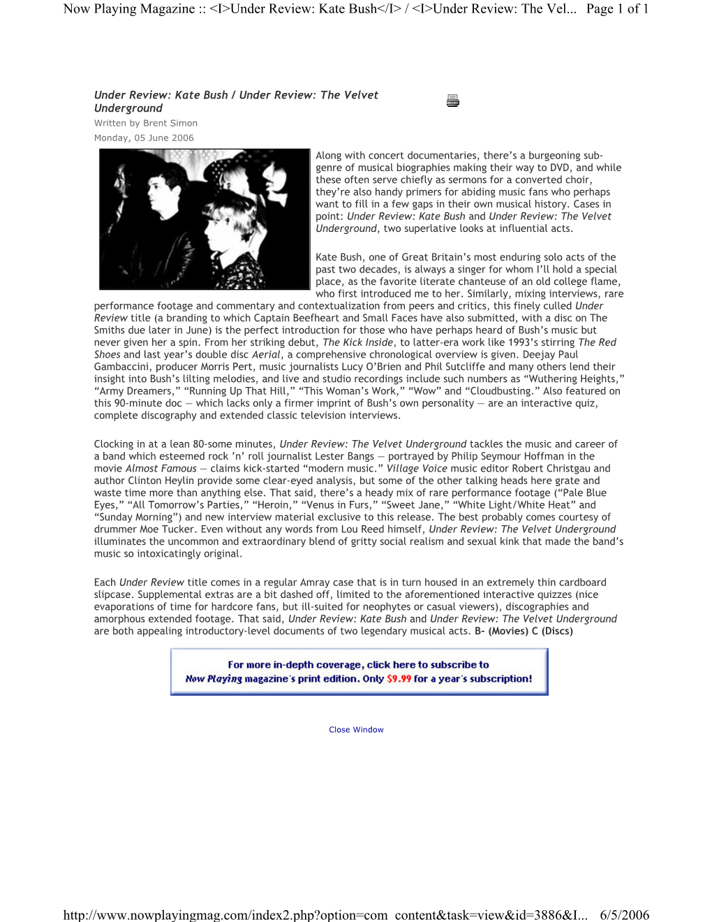 Page 1 of 1 Now Playing Magazine :: &lt;I&gt;Under Review: Kate Bush