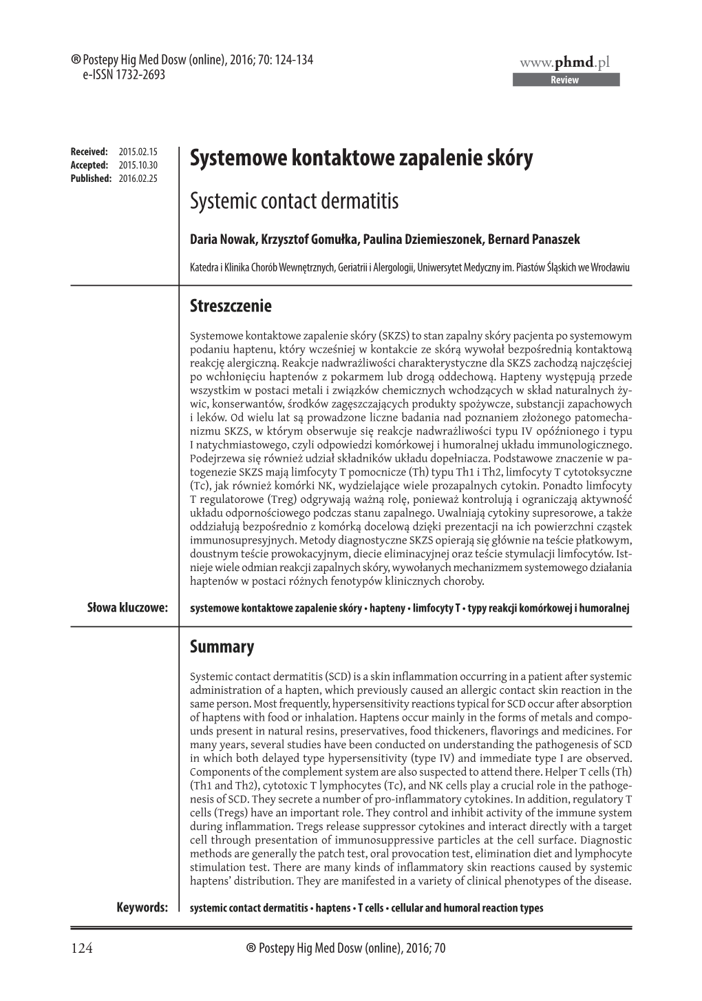 Systemowe Kontaktowe Zapalenie Skóry Systemic Contact Dermatitis