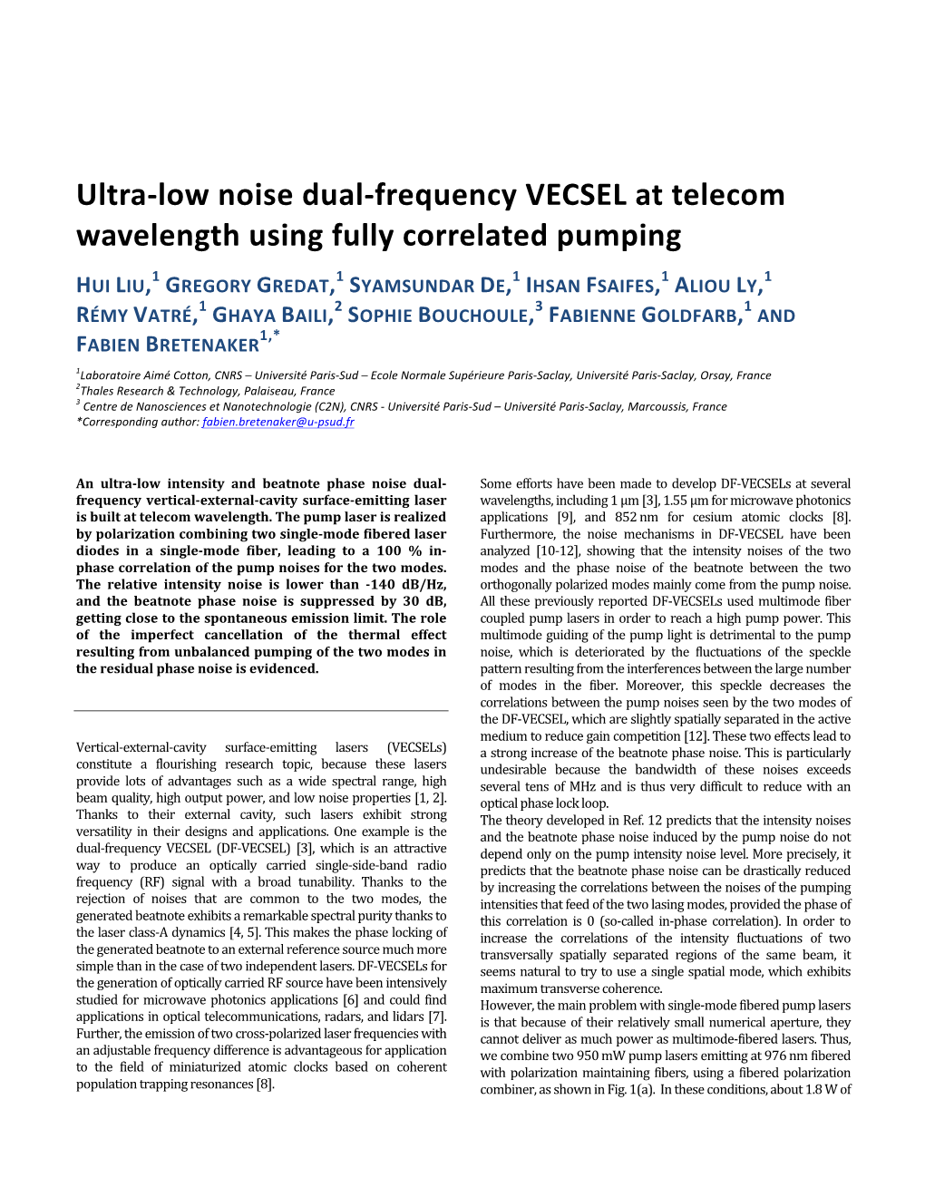 Ultra-Low Noise Dual-Frequency VECSEL at Telecom Wavelength Using Fully Correlated Pumping