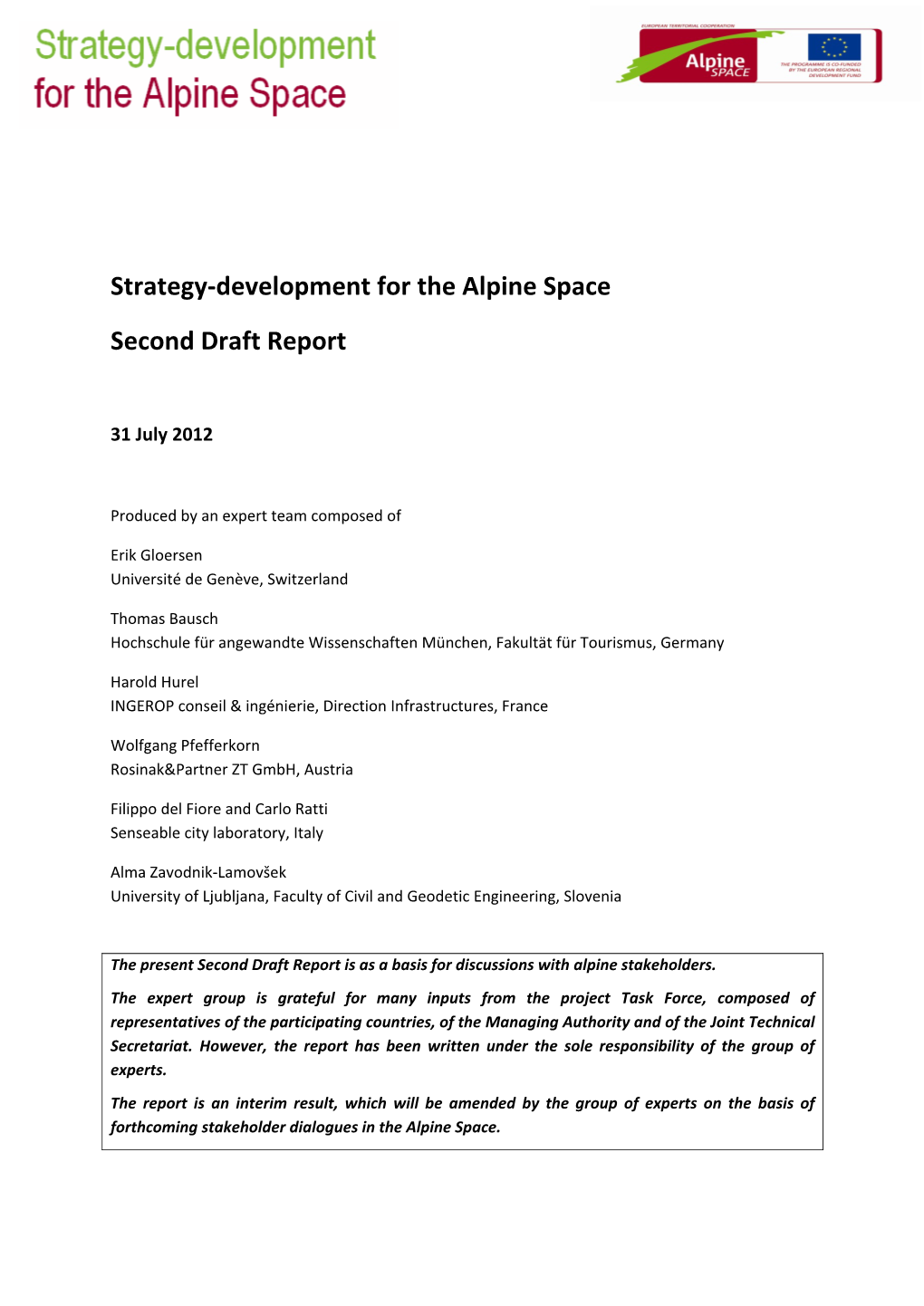 Strategy-Development for the Alpine Space Second Draft Report